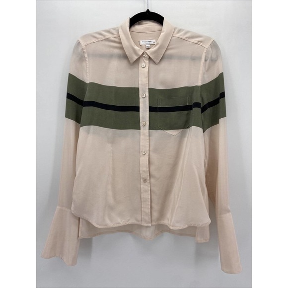 Equipment Tops - Equipment Blush Pink Striped Bell Cuff Silk Blouse